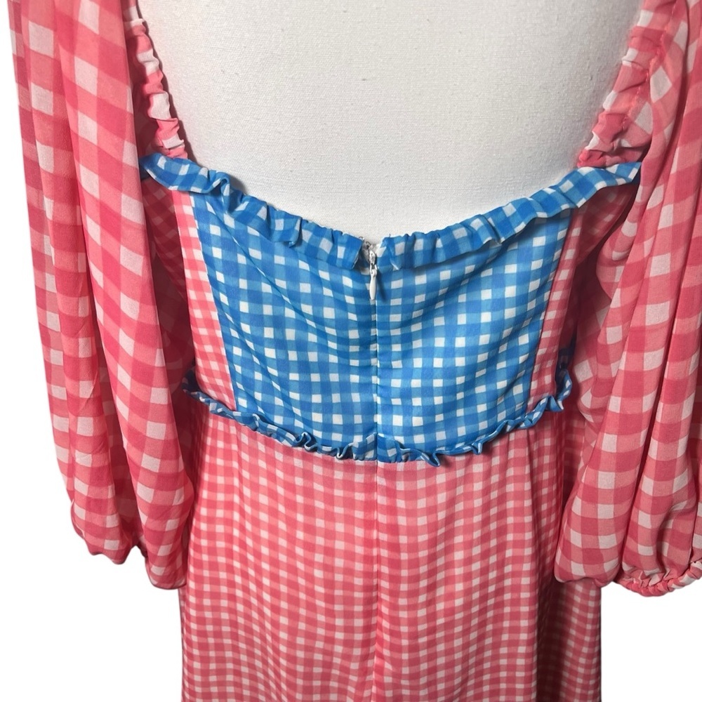 Slate & Willow Gingham Mini Dress Pink & Blue Lined Ruffle Detail Size 14 Flirty - Picture 15 of 16